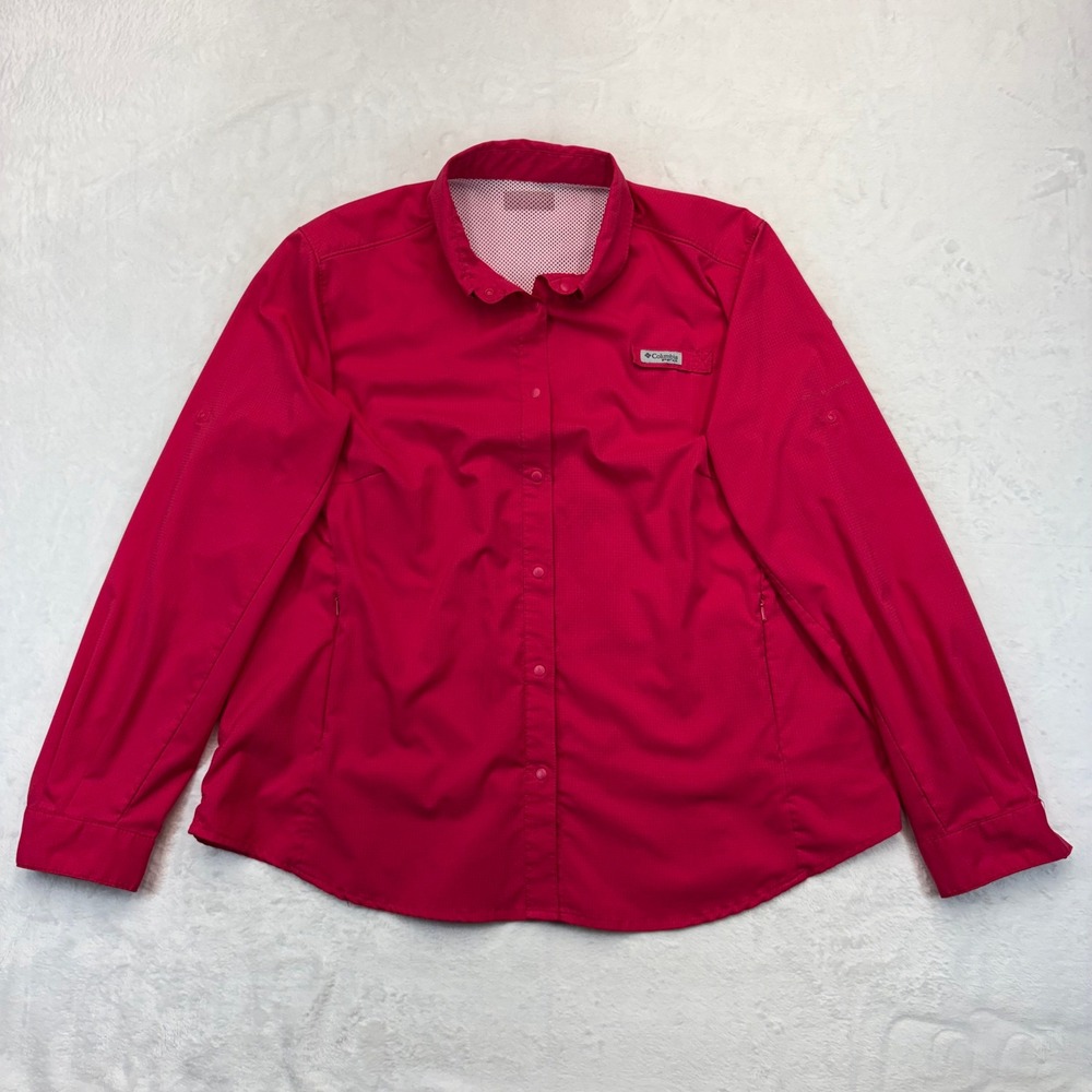 Columbia PFG Womens Long Sleeve Button Down Fishing Shirt Pink Ripstop Large